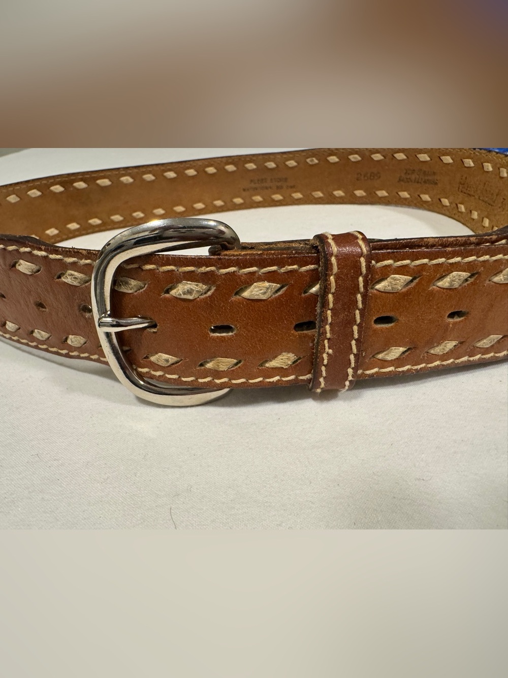 Vintage Hand Laced Top Grain Saddle Leather Buckstitch Belt Watertown SO DAK 34”